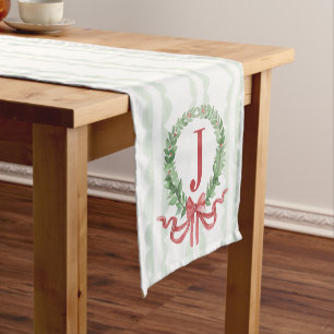 Christmas Wreath Monogram With Name Short Table Runner