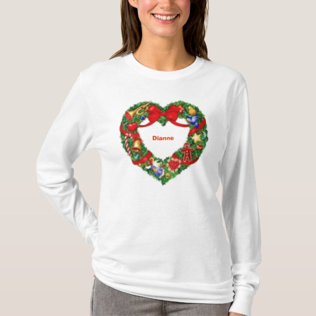 Christmas Wreath Monogrammed Ladies Top (Front)