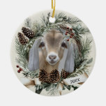 Christmas Wreath Nubian Goat  Ceramic Ornament
