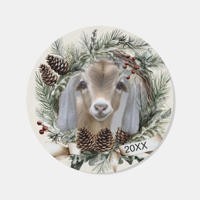 Christmas Wreath Nubian Goat  Classic Round Sticker (Single)