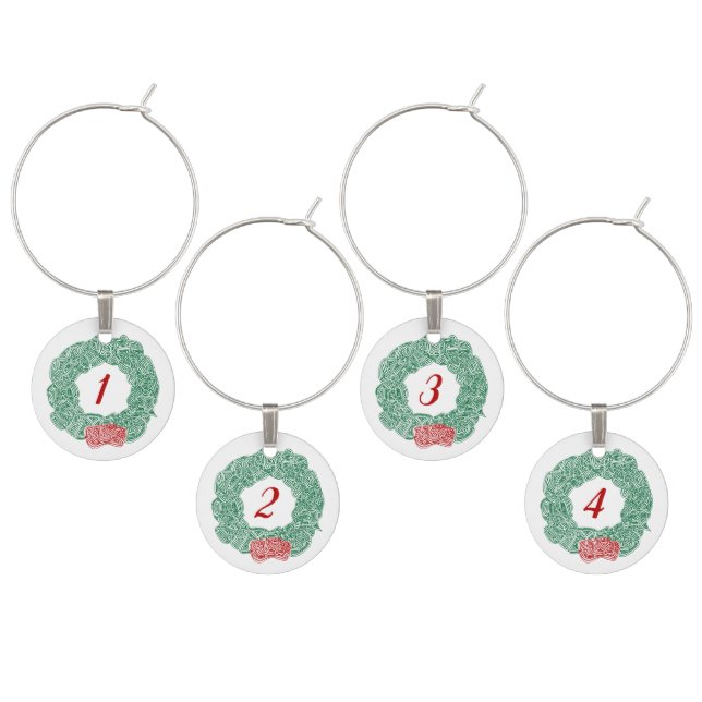 Christmas Wreath Numbered Wine Charm (Staggered)