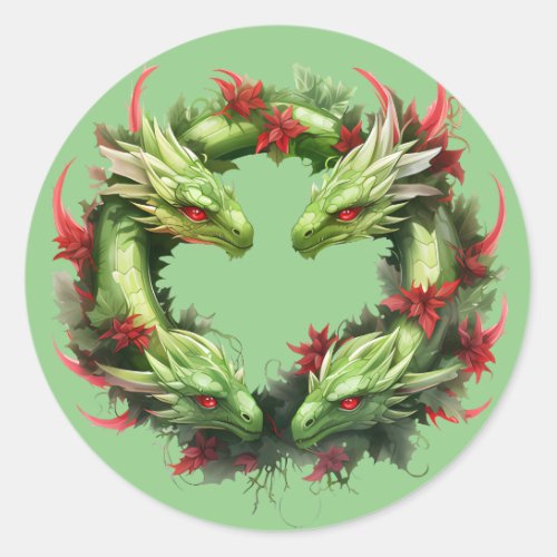 Christmas Wreath of Dragons Classic Round Sticker