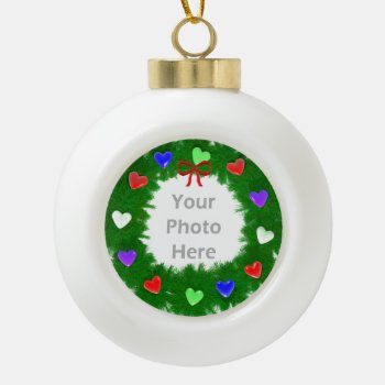 Christmas Wreath Of Hearts Ceramic Ball Christmas Ornament by xfinity7 at Zazzle