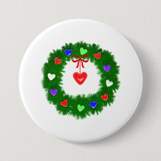 Christmas Wreath of Hearts Pinback Button