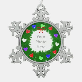 Christmas Wreath Of Hearts Snowflake Pewter Christmas Ornament by xfinity7 at Zazzle
