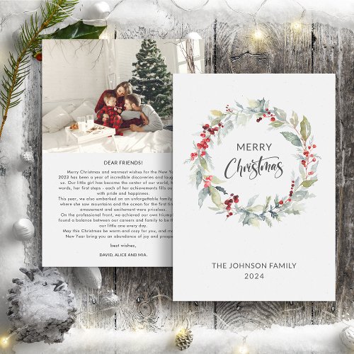 Christmas Wreath of Red Berries Annual Report Holiday Card