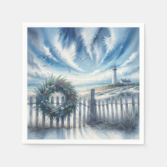 Christmas Wreath On a Beach Fence Napkins (Front)