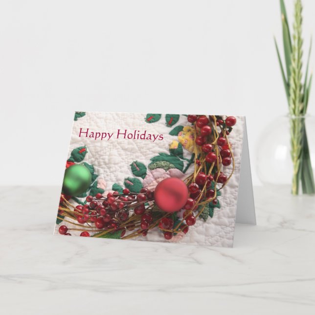 Christmas wreath on a quilt card (Front)