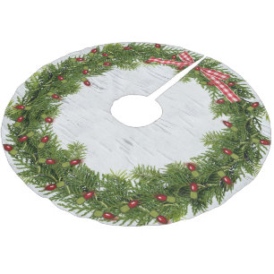 Christmas Wreath on Birch Brushed Polyester Tree Skirt