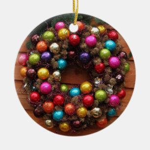 Christmas wreath on door - colored balls ceramic ornament