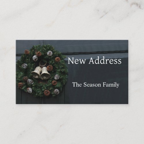 Christmas wreath on door new address enclosure card