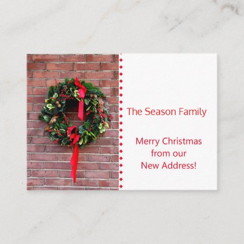 Christmas wreath on door new address enclosure card