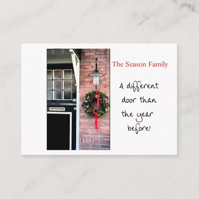 Christmas wreath on door new address enclosure card (Front)