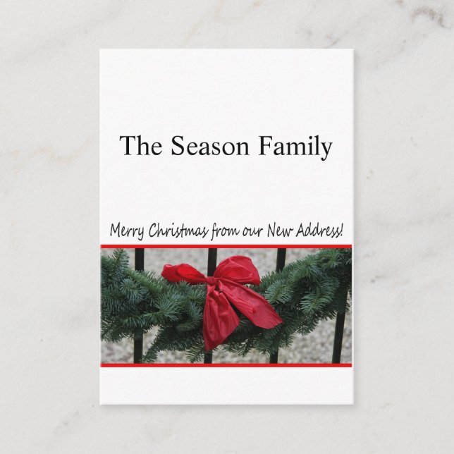 Christmas wreath on door new address enclosure card (Front)