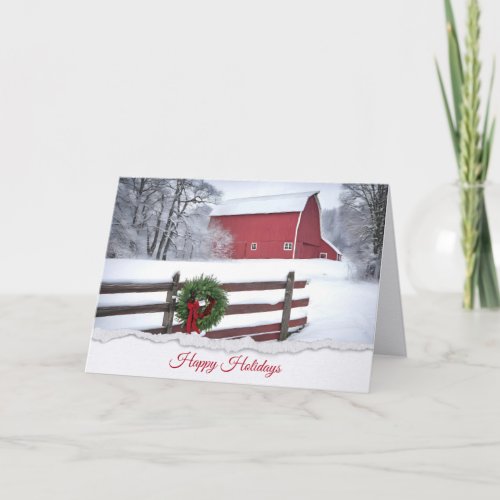Christmas Wreath On Farm Fence Card