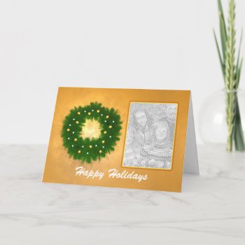 Christmas Wreath On Gold (photo Frame) Holiday Card by xfinity7 at Zazzle