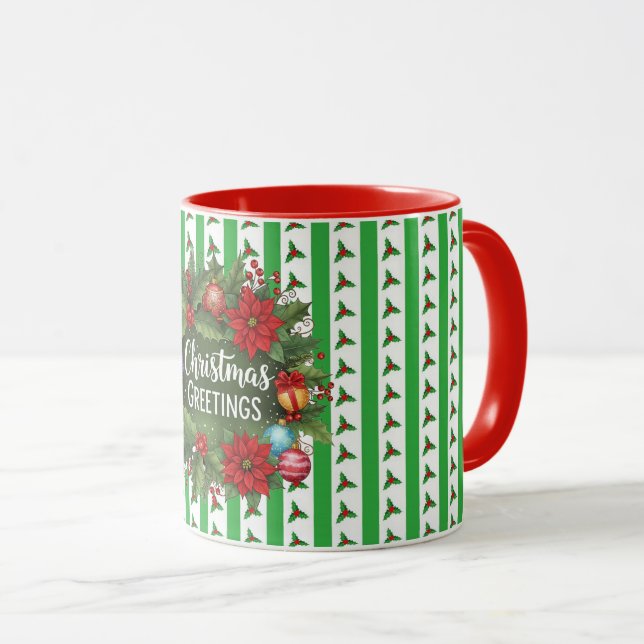 Christmas wreath on holiday colors mug (Front Right)