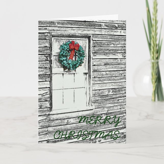 Christmas Wreath on old building sketch Holiday Card (Front)