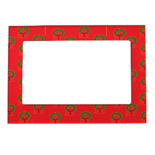 Christmas wreath on red magnetic frame