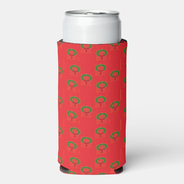 Christmas wreath on red seltzer can cooler (Seltzer Front)