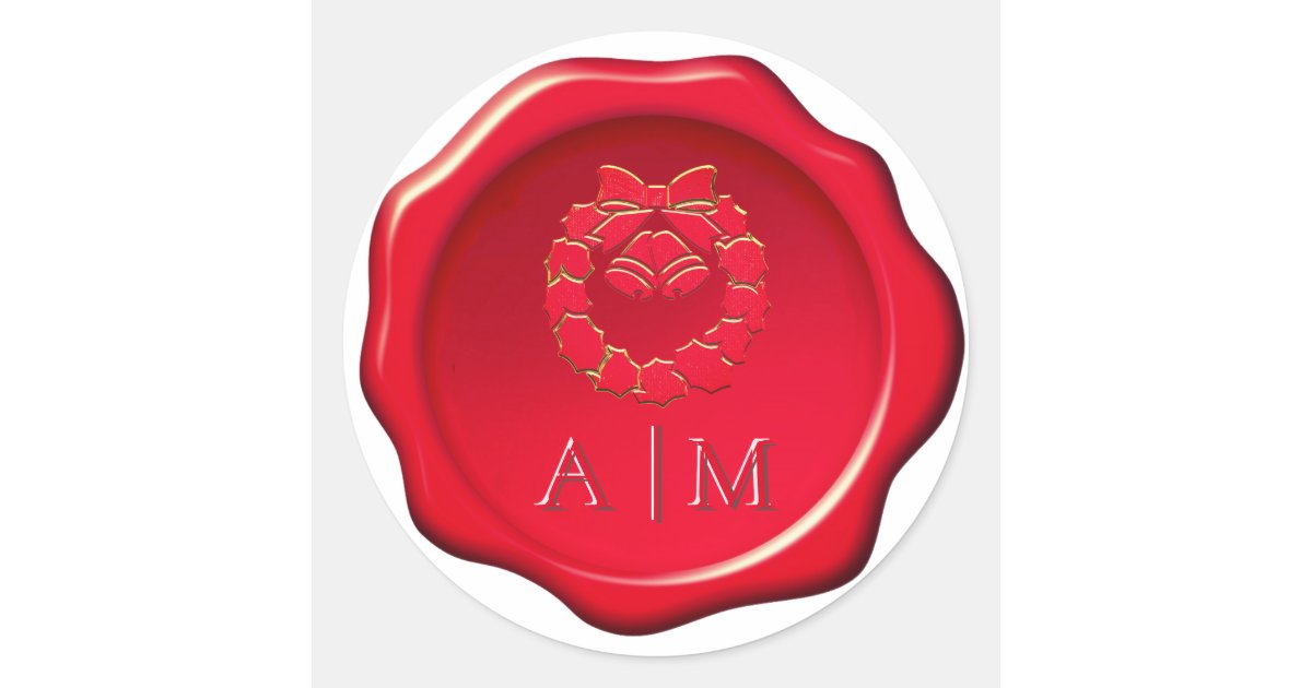 Christmas Wreath on Red Wax Seal Sticker Zazzle