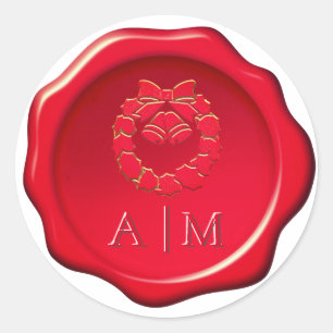 Christmas Wreath on Red Wax Seal Sticker