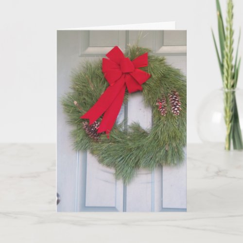 Christmas Wreath On The Door Holiday Card