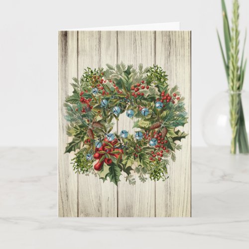 Christmas Wreath on Weathered Wood Card