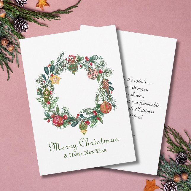 Christmas Wreath & Ornaments Retro Vintage Funny   Card (Creator Uploaded)