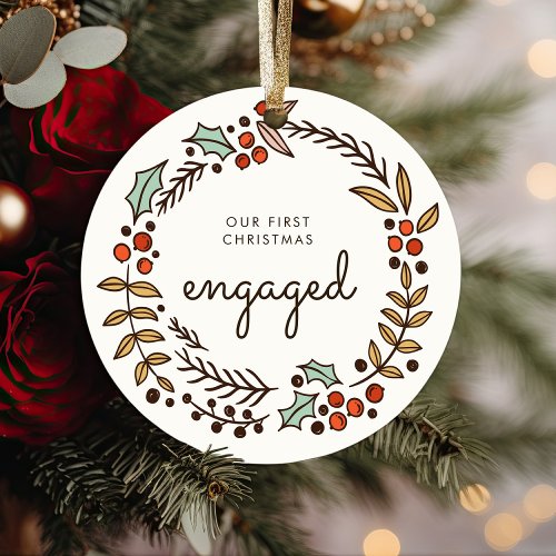 Christmas wreath Our 1st Christmas engaged photo Ceramic Ornament