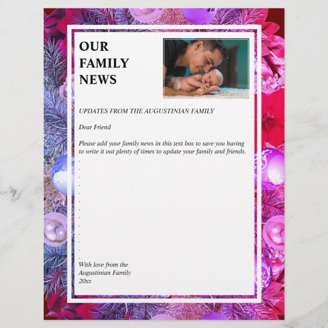 Christmas Wreath | OUR FAMILY NEWS with Photo Letterhead (Front)