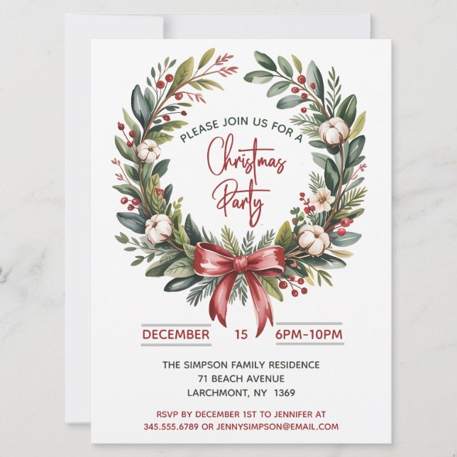 Christmas Wreath Party  Invitation (Front)