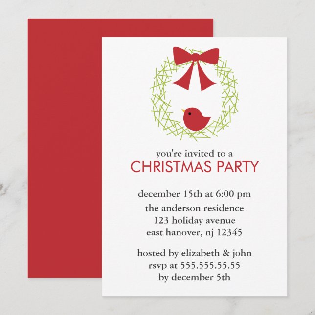 Christmas Wreath Party Invitations (Front/Back)
