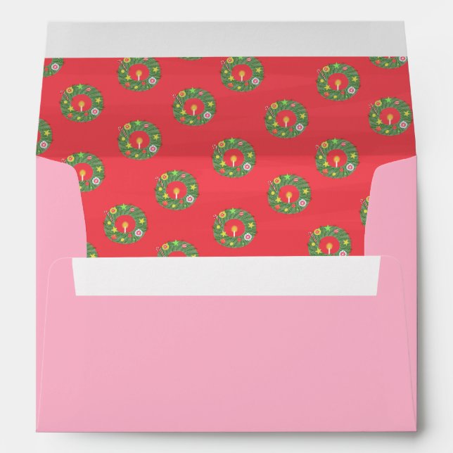 Christmas Wreath Pattern on Red Envelope (Back (Bottom))