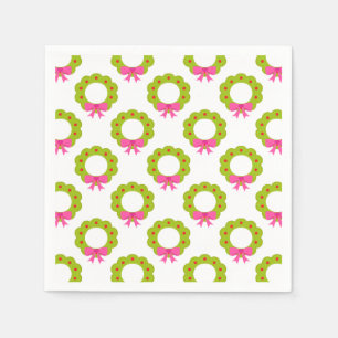 Christmas Wreath Pattern – Pink Bow Holiday Design Napkins