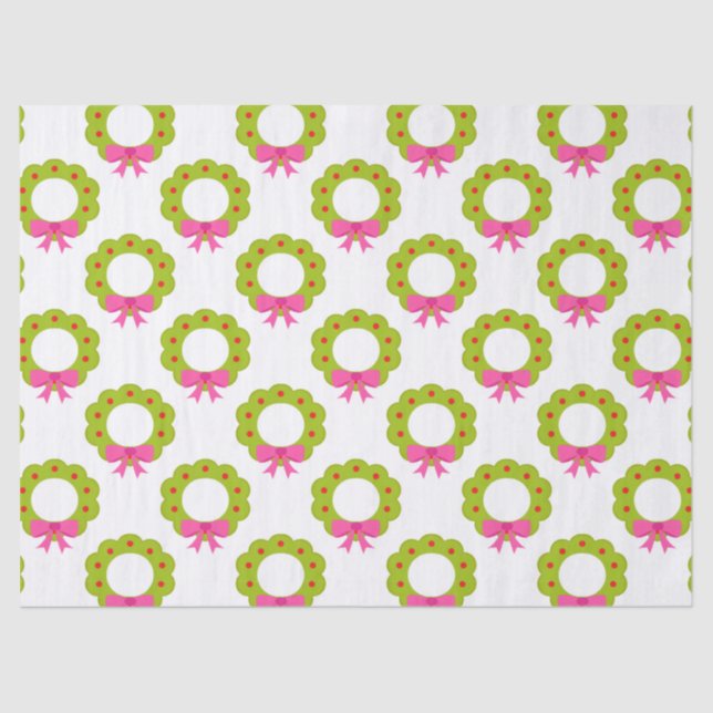 Christmas Wreath Pattern – Pink Bow Holiday Design Tissue Paper (Front)
