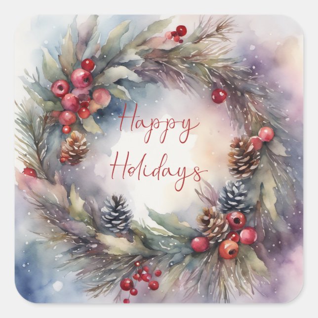 Christmas Wreath - Personalize Square Sticker (Front)
