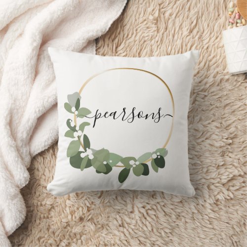 Christmas wreath personalized Custom family name  Throw Pillow