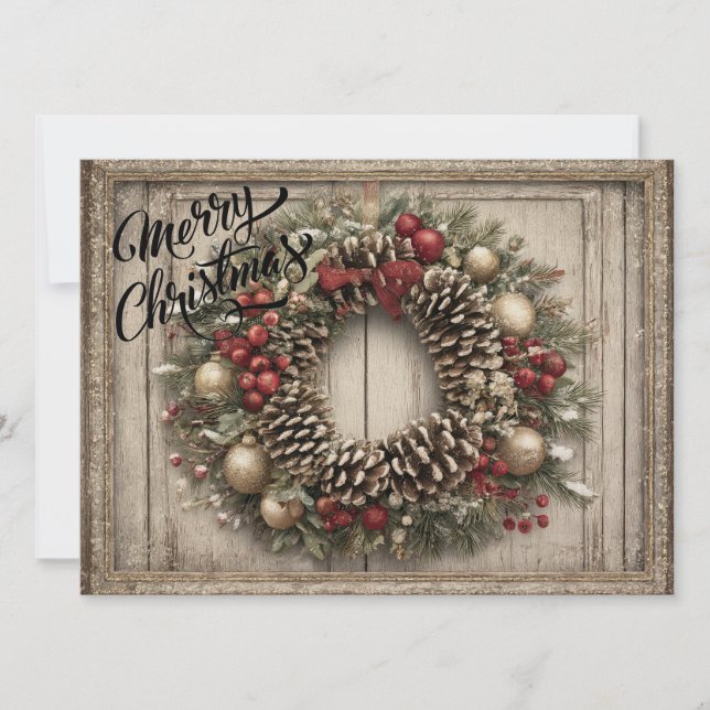 Christmas wreath personalized holiday card (Front)