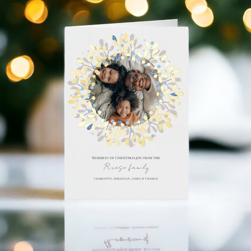  Christmas Wreath Personalized Photo Foil Holiday Card
