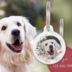 Christmas wreath pet photo ID tag