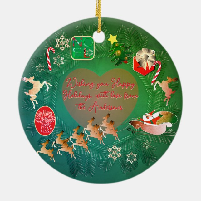 Christmas Wreath + Photo  Ceramic Ornament (Back)