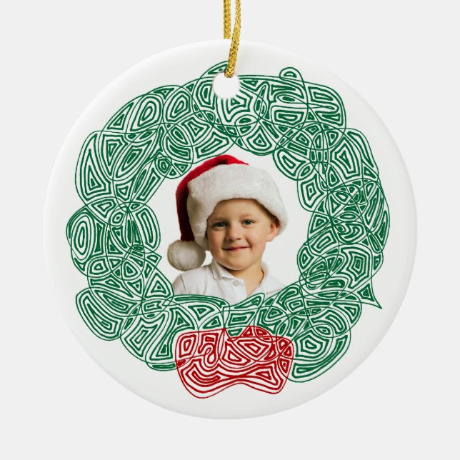 Christmas Wreath Photo Ceramic Ornament (Front)