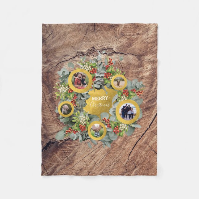 Christmas Wreath Photo Collage Holiday Photo  Fleece Blanket (Front)