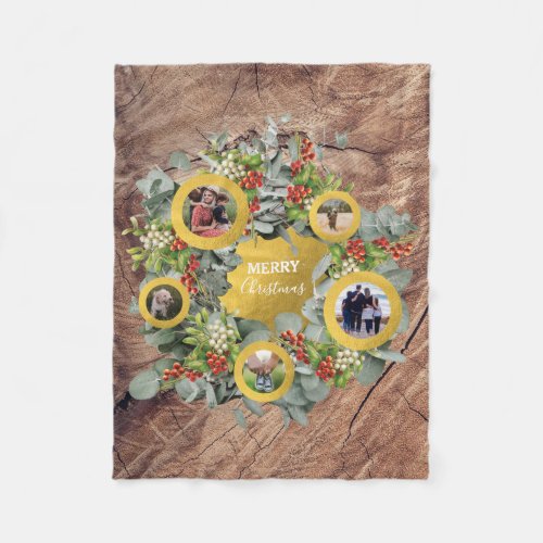 Christmas Wreath Photo Collage Holiday Photo Fleece Blanket