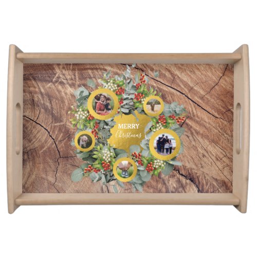Christmas Wreath Photo Collage Holiday Serving Tray