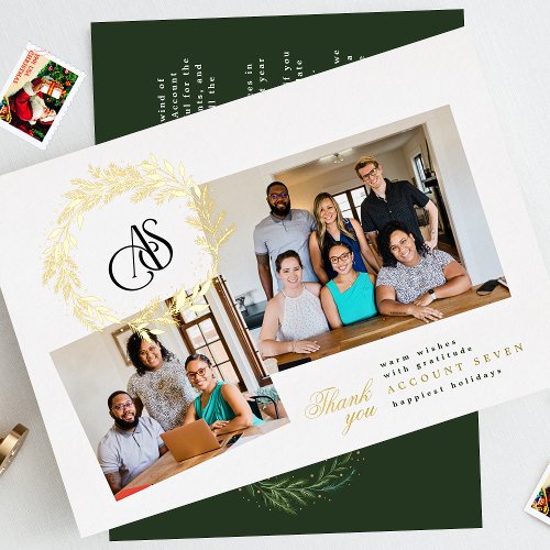 Christmas Wreath Photo Collage Logo Business Foil Holiday Card