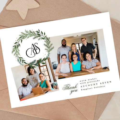 Christmas Wreath Photo Collage Logo Business Holiday Card
