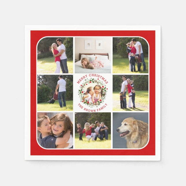 Christmas wreath, photo collage with nine photos  napkins (Front)
