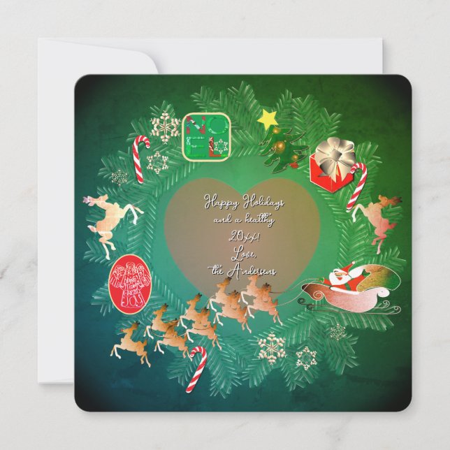 Christmas Wreath + Photo Flat Holiday Card (Front)